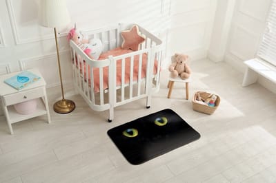 Coloray Vloerkleed voor Kinderkamer - Zwart Vloer Tapijt - Zwarte Kattenogen Vloerkleed Voor Kinderen - Geel Accenten Tapijt Voor Woonkamer - Polyester Vloerkleed - 90x60 cm