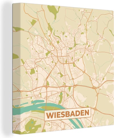 Canvas Schilderij Plattegrond - Wiesbaden - Vintage - Kaart - Stadskaart - 20x20 cm - Wanddecoratie