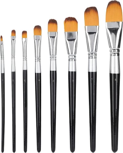 Set van 8 Acrylborstels voor Olieverf, Gouache en Schilderkunst - Nylon Haarborstels voor Creatieve Projecten