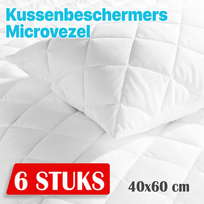 6x Kussenbeschermer Microvezel Wit/Creme - 40x60 - Antibacteriëel Kussenbeschermer - Kussen Beschermer - Kussenbeschermer Met rits - kussensloop - Kussenbeschermer Microvezel 4 stuks - Molton Kussenslopen (set van 6)