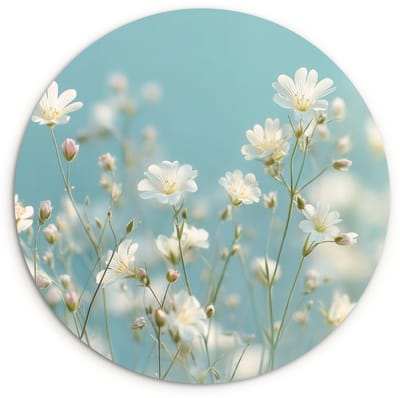 WallCircle® Wandcirkel 120x120 cm - Muurcirkel Stengels - Bloemen - Lucht - Wit - Muurdecoratie woonkamer - Wanddecoratie slaapkamer - Kamer decoratie accessoires - Ronde schilderijen XXL