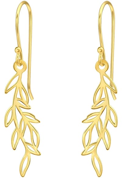 Joy|S - Zilveren blad bedel oorbellen - oorhangers - blaadjes / takjes hanger - gold plated