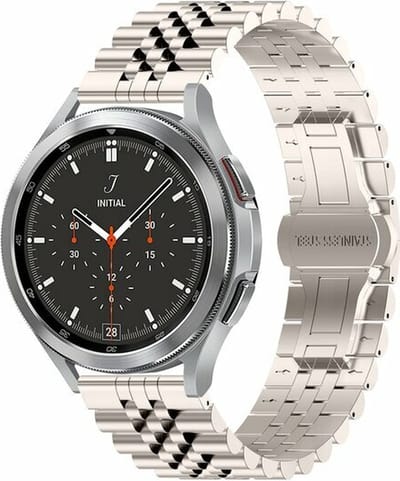 By Qubix - smartwatch bandje - Compatible Samsung bandje - 22mm - Stalen band - Starlight / sterrenlicht - Geschikt voor Samsung Galaxy Watch 3 (45mm) - Galaxy Watch 46mm - Gear S3 Classic & Frontier