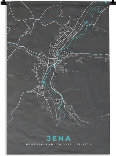 Wandkleed - Wanddoek - Stadskaart – Kaart – Jena – Blauw – Duitsland – Plattegrond - 120x180 cm - Wandtapijt