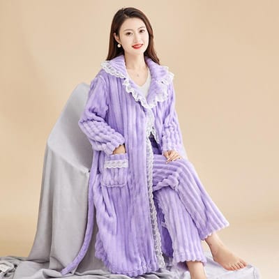 Met Zakken Comfortabele Pyjamasets Huis Kleding Winter Warm Verdikt Pluche Pyjamasets Vrouwen Lange Mouw Vrouwen Donsachtige Pyjama M