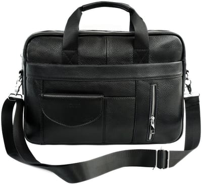 Solier Brann SL49 - Leren Laptoptas Heren - Laptopvak 13 inch - Verstelbare Schouderriem - Zwart