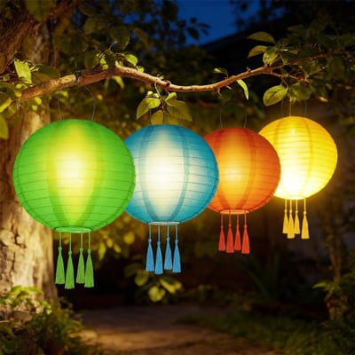 Set van 4 Weerbestendige Solar Lantaarns van 25 cm - LED Tuinverlichting voor Buiten, Hanglampen en Balkon Decoratie