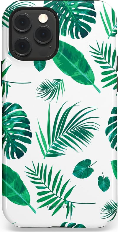 Casetastic Hoesje Geschikt voor Apple iPhone 12/12 Pro Magsafe - Stijlvolle Beschermende Duo-layer Case - Groene Witte Jungle Bladeren Print