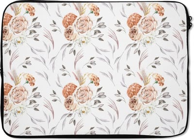 Laptophoes 13 inch - Bloemen - Bladeren - Bohemian decoratie - Laptop sleeve - Binnenmaat 32x22,5 cm - Zwarte achterkant