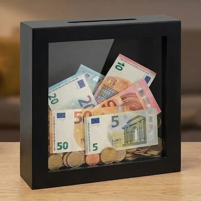 MTTproducts- Spaarpot 3D-fotolijst - Spaarvarken - Transparante Voorruit - Geldgeschenken - Houten Frame - Stijlvol en Veelzijdig - Spaarbox