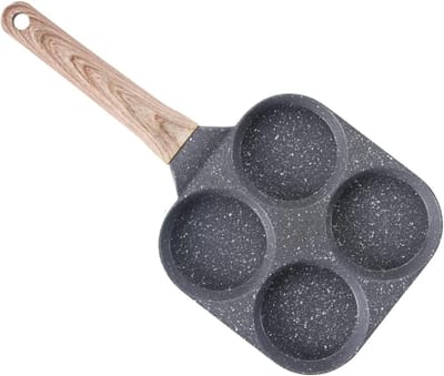 Pannenkoekenpan met 4-kops - Omeletpan Ei-koekenpan - Ontbijt Bakken - Niet-klevende laag - 3.6 inch per kop - Houtnerf