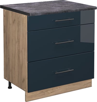 Vicco Fame-Line Keukenkasten – 80 cm met 3 laden, WB Antraciet Donkerblauw hoogglans
