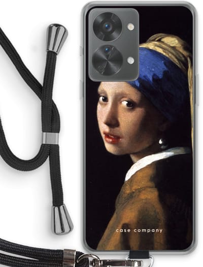 Case Company® - Hoesje met koord geschikt voor OnePlus Nord 2T hoesje met Koord - The Pearl Earring - Telefoonhoesje met Zwart Koord - Bescherming aan alle Kanten en Over de Schermrand