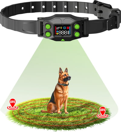 Honden Onzichtbare GPS omheiningssysteem - GPS Tracker Hond - GEEN Internet of Mobile -Trainingshalsband- trainingsset - vanaf 7KG - Opvoedingshalsband voor middelgrote & Grote Honden - Waterdicht - Oplaadbaar - Schok & Vibratie & Audio