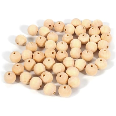 Lot de 50 perles rondes en bois avec trou pour la fabrication de bijoux, décoration d'intérieur, artisanat, taille 12 mm, diamètre intérieur 3 mm
