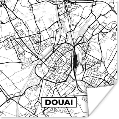 Poster Frankrijk - Douai - Stadskaart - Plattegrond - Kaart - Zwart wit - 100x100 cm XXL