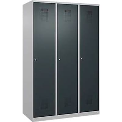 C+P Evolo Plus garderobekast, 3 vakken, 400 mm breed, cilinderslot, soft-close, B 1.200 x D 500 x H 1.850 m, alu wit/antracietgrijs