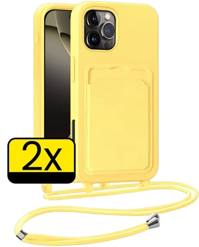 Hoesje Geschikt voor iPhone 16 Pro Telefoonhoesje Met Koord Case Pashouder Siliconen - Hoes Geschikt voor iPhone 16 Pro Hoesje Met Kaarthouder - Geel - 2 Stuks