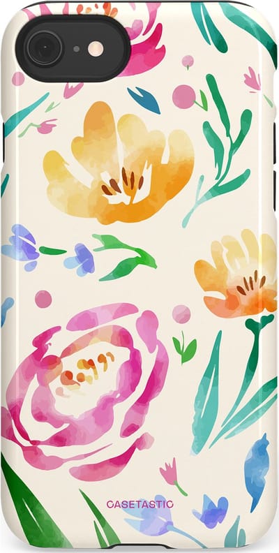 Casetastic hoesje geschikt voor Apple iPhone SE / Apple iPhone 7 / Apple iPhone 8 - Dubbellaagse bescherming - Aquarel serenade - Fashion Case - Wit Mintgroen Crème Lichtroze