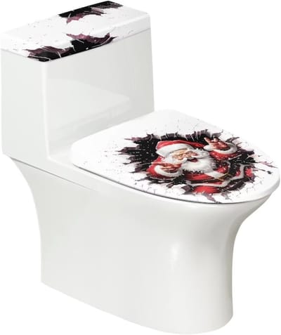 Toiletdekselhoezen Set - Badkamer Decoratie - Kerstmis Aankleding - Machinewasbaar Duurzaam - Set van 2 - Kerstmanprint