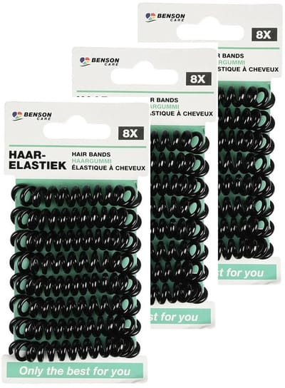 Benson Care Telefoonkabel haar elastiekjes - set 48x - zwart - zonder metaal - D5 cm