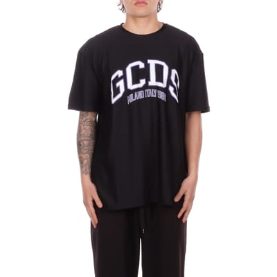 Gcds man t-shirt c1meqc040j024 999a logo lounge ss t-shirt zwart wit