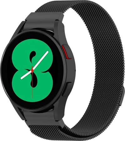 By Qubix - Milanese bandje (ronde connector) 20mm - Zwart - Geschikt voor Samsung Galaxy Watch 7 (40 & 44mm) - Galaxy Watch FE - Galaxy Watch 6 - Galaxy Watch 6 Pro - Galaxy Watch 5 - 5 Pro - Galaxy Watch 4 - 4 Classic