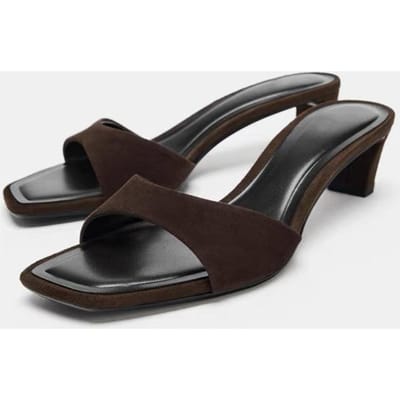 Zomer Vintage Bruine Kunstsuède Pantoffels voor Dames Vierkante Neus Dikke Hak Sandalen Sexy Open Neus Designer Schoenen 35 black