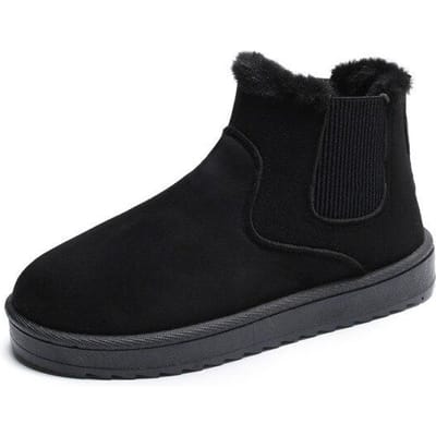 Furry Chelsea Boots Dames Winterschoenen Nieuwe Platte Enkellaarsjes Botas De Mujer Mode Warmhouden Instapper Katoenen Schoenen Voor Dames 36 zwart