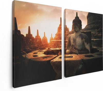 Artaza Canvas Schilderij Tweeluik Boeddha Beeld In Een Tempel - 120x80 - Foto Op Canvas - Canvas Print