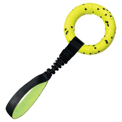 KONG Reflex Tug - Hondenspeelgoed - Apporteer- en trekspeeltje - Bijtbestendig - Rekbaar - Drijvend - 15.8x5.6x22.7 cm - Geel/Zwart