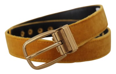 Dolce & Gabbana Mosterdfluweel Gouden Logo Gegraveerde Metalen Gesp Riem