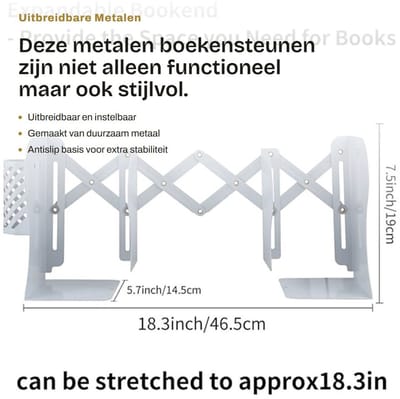 Dailygoods- Boekensteunen Uitbreidbaar - Verstelbare Boekuiteinden - Zware Boekenhouder - Antislip Bureauorganizer - Desk Organizer - Max. Lengte 50 cm