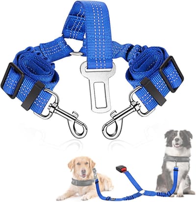 Autogordel Hond - Hondenriem - Veilig Reizen - 2-in-1 Ontwerp - Verstelbaar 51-71cm - Lichtblauw