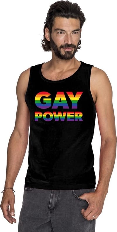 Zwart Gay Power tanktop / mouwloos shirt heren - regenboog gay pride S