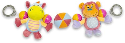 Baby Mix Nijlpaard Aap pluche rammelaar - Kinderwagen speelgoed