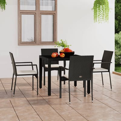 vidaXL - Tuinstoelen - 4 - st - met - kussens - poly - rattan - zwart