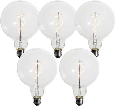 LUEDD Set van 5 E27 dimbare LED lampen spiraal filament G125 4W 270 lm 2200K