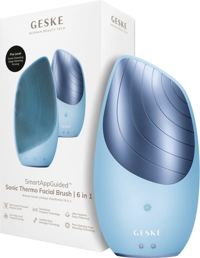 GESKE | SmartAppGuided™ Sonic Thermo Facial Brush | 6 in 1 | Huidreiniging | Reinigingsborstel met warmtefunctie | Gezichtsmassager | Elektrische gezichtsborstel | Apparaat voor gezichtsreiniging