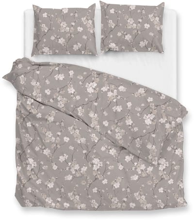 Zohome Aria Dekbedovertrek - Grijs - Tweepersoons - Dekbedhoes van 100% Katoen-Flanel - Bloemen - 200x220 + 2 slopen 60/70 cm - AW25