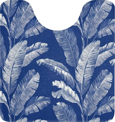 WC mat met uitsparing 55x60 cm - Antislip - Blad - Palm - Blauw - Toiletmat met uitsnijding - Vloermat - Douchemat - Toilet tapijt - Toiletmatten