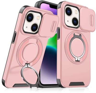 Backcover Hoes Geschikt voor: Apple iPhone 14 - Magnetische Ringhouder met Sliding Lens Camshield - Roze