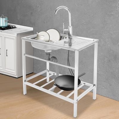 Dailygoods- Spoelbak Roestvrij Staal - Commerciële Spoelbak - Keukenspoelbak - Onderkast met Kraan - 75 x 40 x 76 cm - Duurzaam en Robuust - Keukensink
