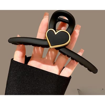 1pc Pince Crabe Cœur Dépoli Minimaliste Tendance Extra Large Mâchoire de Requin Chic Haut de Gamme Épingle à Cheveux Vent Petit Parfum Élégante Coiffe pour Femmes noir