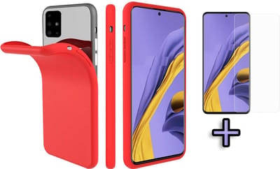 HB Hoesje Geschikt voor Samsung Galaxy A51 - Siliconen Back Cover + Tempered Glazen Screenprotector - Rood