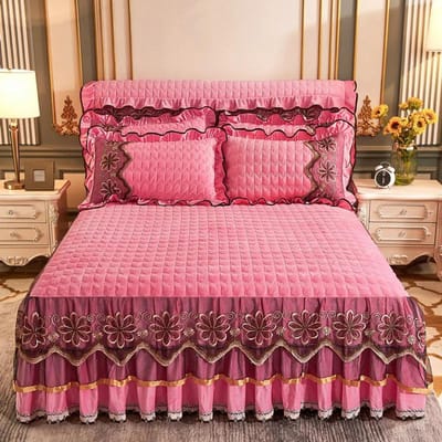 Winter Kristal Fluweel Goud Kant Bedrok Verdikt Katoen Kort Pluche Sprei Antislip en Slijtvast Beddengoed Lakens 150x200cm bed skirt
