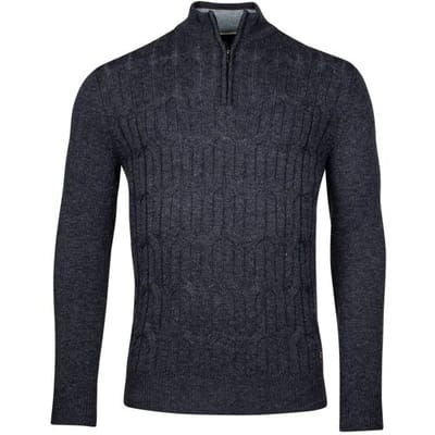 Baileys Trui Front Cable Knit Lambswool Half Zip Dark Blue / male