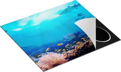Chefcare Inductie Beschermer Vissen met Haaien in de Oceaan met Koraalrif - 60x50 cm - Afdekplaat Inductie - Kookplaat Beschermer - Inductie Mat