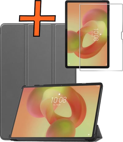 Hoesje - Geschikt voor Lenovo Idea Tab Pro - Met Screenprotector - Trifold Bookcase - Hard Cover - Hardcover Book Case - Tablet Hoes - Grijs