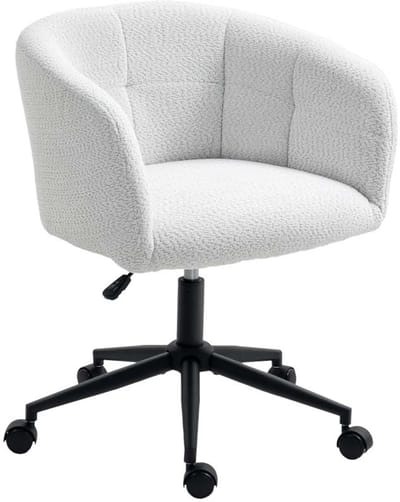 Bureaustoel met wielen, tonvormig ontwerp, 360° rotatie, Met armleuningen voor extra comfort, Hoogdichte schuimvulling, Geïntegreerd gasveermechanisme voor hoogteverstelling, Geschikt voor kantoor en thuisgebruik, 65x59x75-85 cm, Beige + Zwart.
